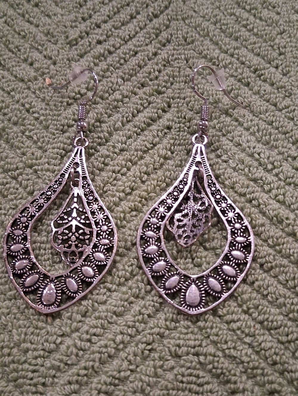 Silver Filigree Teardrop Dangle Earrings - Women's Silver Jewelry